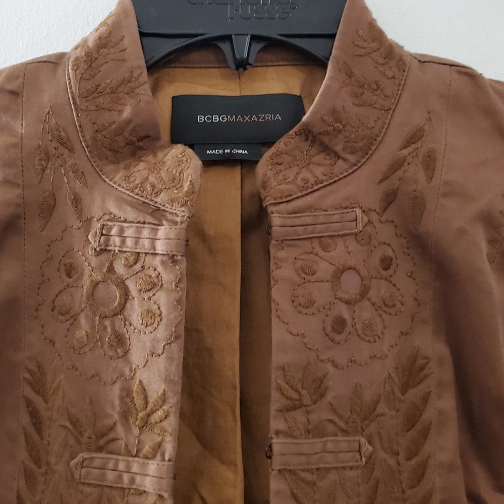 BCBG MaxAzria Brown Foral Embroidered Blazer S - Picture 2 of 12